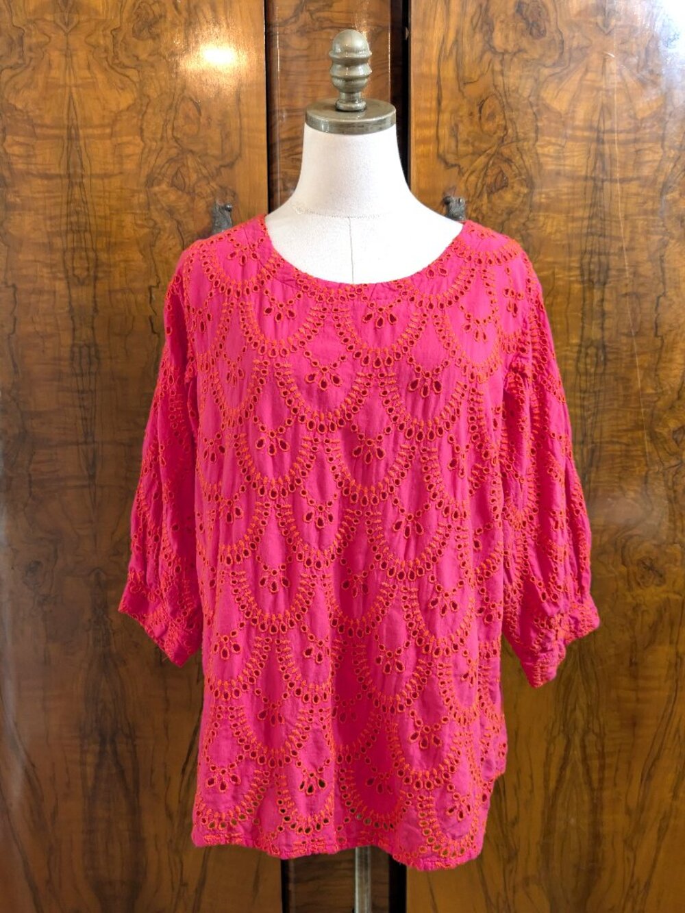 Parsley & Sage Fuchsia Pink Eyelet Tunic Top Size XL Embroidered Cottagecore